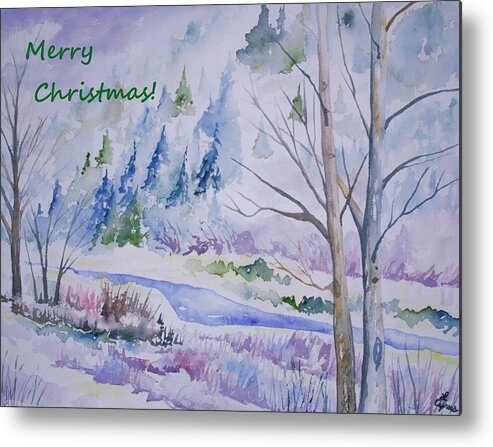 Merry Christmas Metal Print featuring the painting Colorado Clear Creek Christmas by Cascade Colors