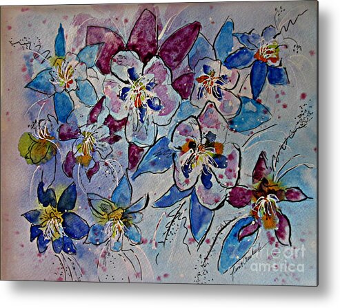 Metal Print featuring the painting Columbine Frenzy by Janet Cruickshank
