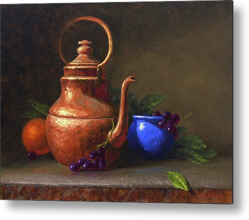 Still Life Metal Print featuring the painting Copper and Cobalt by Cody DeLong