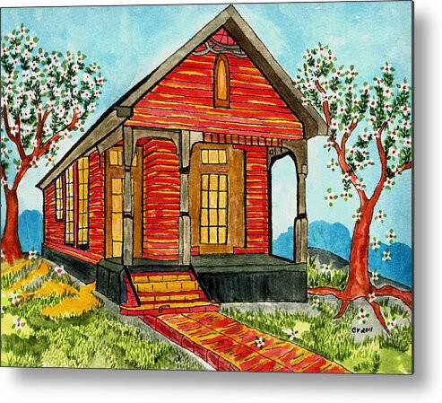 Shot Gun House Metal Print featuring the painting Country New Orleans shot gun house by Connie Valasco
