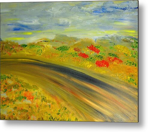 Landscape Metal Print featuring the painting Country Road by Evelina Popilian