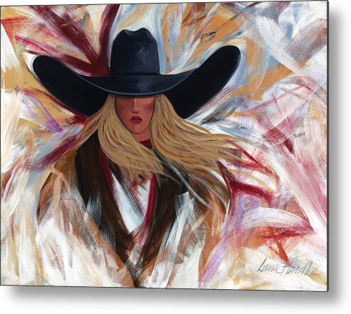 Colorful Cowboy Painting. Metal Print featuring the painting Cowgirl Colors by Lance Headlee
