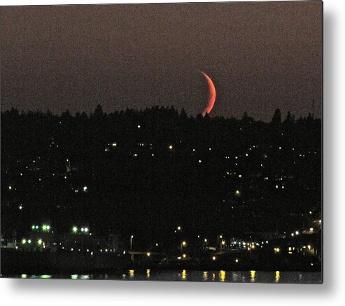 Moon Metal Print featuring the photograph Crescent moonset by Sean Griffin