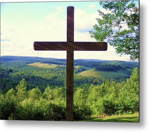 Cross Metal Print featuring the photograph Cross on the Mountain by Jeanette Oberholtzer