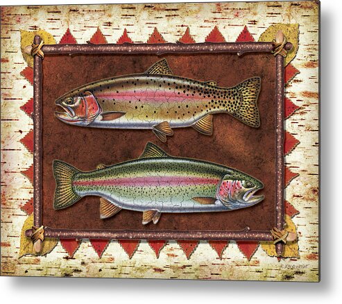 Trout Metal Print featuring the painting Cutthroat and Rainbow Trout Lodge by JQ Licensing