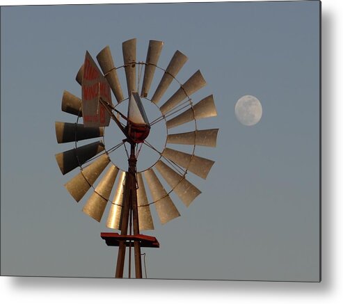 Windmill Metal Print featuring the photograph Dakota Windmill And Moon by Keith Stokes