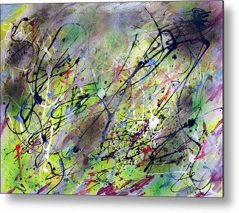 Dancing Stick Figures Metal Print featuring the painting Dancing in the Forest by Patrick Morgan