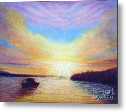 Dawn Metal Print featuring the painting Dawn on Pigeon Lake by Sarah Irland