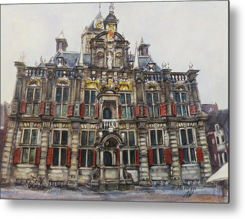 Architecture Metal Print featuring the painting Delft City Hall by Henrieta Maneva