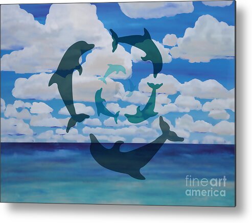 Dolphins Metal Print featuring the digital art Dolphin Cloud Dance by Shelley Myers