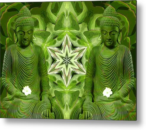 Buddhas Metal Print featuring the digital art Double Green Buddhas by Diane Lynn Hix