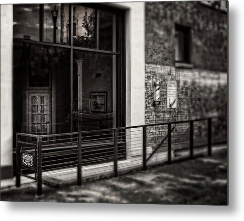 Barber Shop Metal Print featuring the photograph Down To The Barber Shop In Black and White by Greg and Chrystal Mimbs