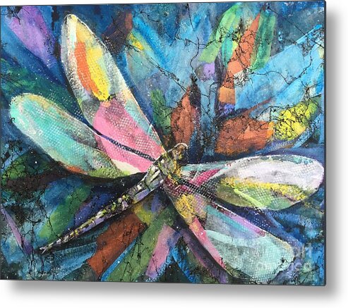Multicolor Metal Print featuring the painting Dragonfly Voyager by Midge Pippel