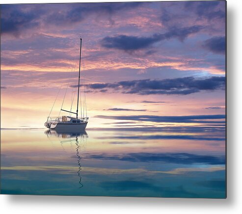 Ocean Sunset Metal Print featuring the photograph Drifting Yacht At Sunset by Gill Billington
