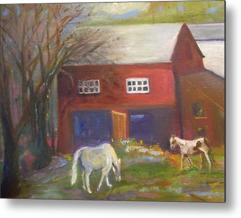 Horse Metal Print featuring the painting Early Spring Arrival by Susan Esbensen