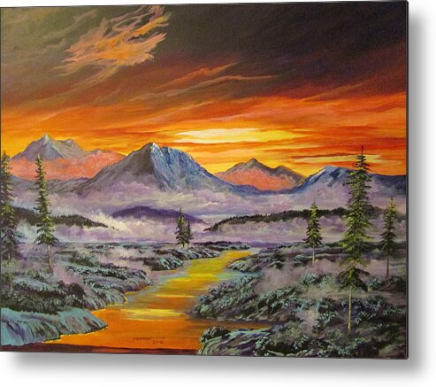 Mountain Sunset Metal Print featuring the painting Early Winter Sunset by Dave Farrow