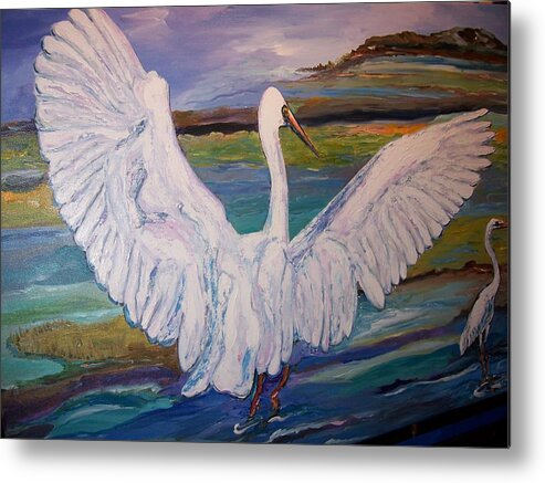 Animal Metal Print featuring the painting Egrets by Ray Khalife