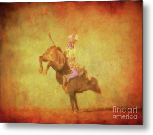 Eight Seconds Rodeo Bull Riding Metal Print featuring the digital art Eight Seconds Rodeo Bull Riding by Randy Steele