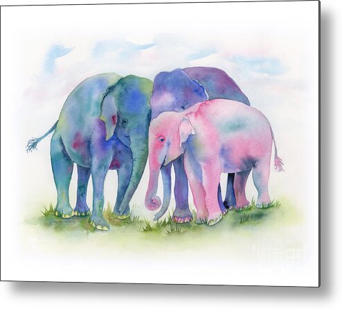 Elephant Metal Print featuring the painting Elephant Hug by Amy Kirkpatrick