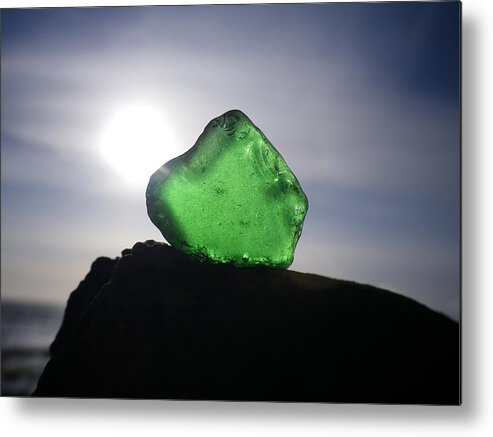 Sea Glass Metal Print featuring the photograph Emerald Sea Glass On Rock by Richard Brookes