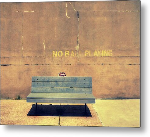 Sandy Hook Metal Print featuring the photograph Empty Bench And Warning by Gary Slawsky