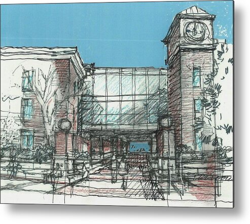 Landscape Campus Entry Metal Print featuring the drawing Entry Plaza by Andrew Drozdowicz
