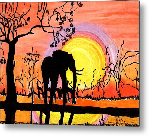 Africa Metal Print featuring the painting Evening At The Pond by Connie Valasco