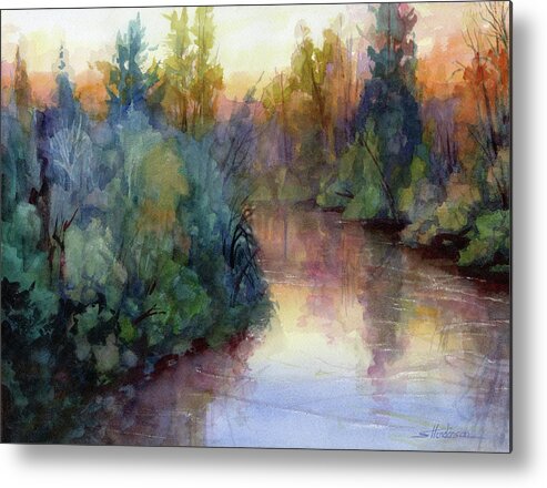 Water Metal Print featuring the painting Evening on the Willamette by Steve Henderson