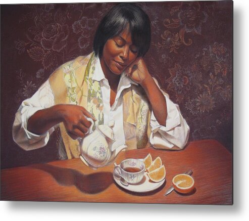 Portrait Metal Print featuring the painting Evening Tea by Sue Halstenberg