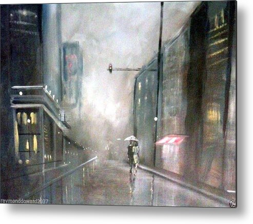 Art Metal Print featuring the painting Evening Walk in the Rain by Raymond Doward