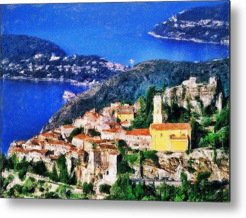 Skyline Metal Print featuring the painting Eze and Cap Ferrat by Dean Wittle