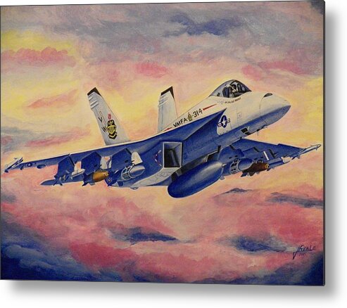 Jets Metal Print featuring the painting F/A-18 Fighter by Jim Reale