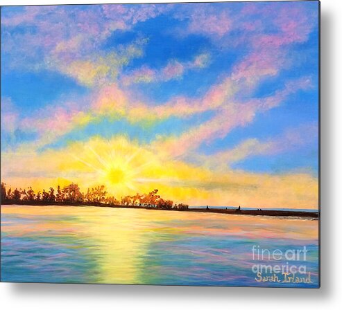 Waterscape Metal Print featuring the painting Fair Haven Sunset by Sarah Irland