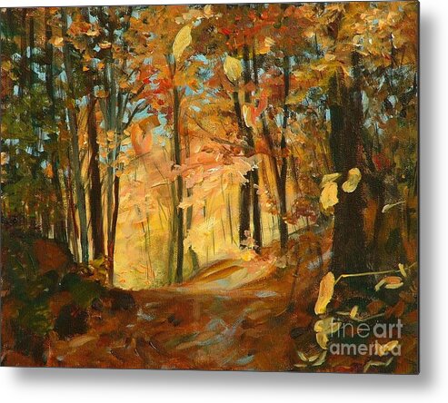 Painting Metal Print featuring the painting Fall's Radiance in Quebec by Claire Gagnon