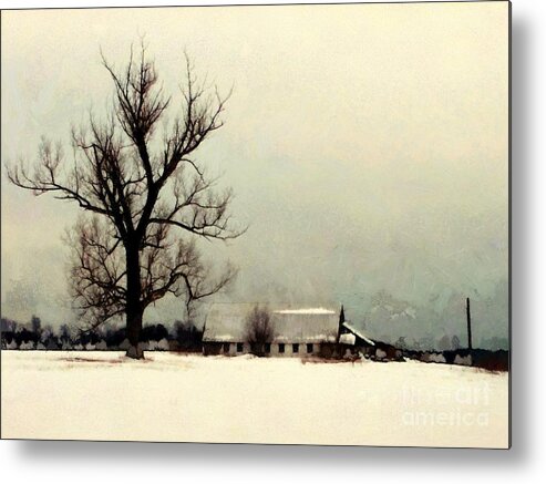 Barn Metal Print featuring the photograph Far from home - Winter Barn by Janine Riley