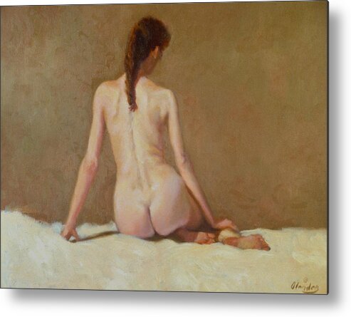 Nude De Dos  Study   Metal Print featuring the painting Female nude  Back view   by David Olander