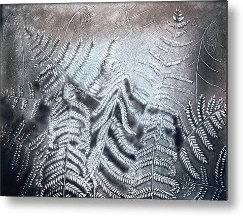 Russian Artists New Wave Metal Print featuring the drawing Fern Leaves. Sand Art by Elena Vedernikova