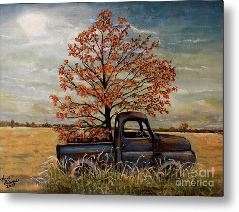 Old Truck Metal Print featuring the painting Field Ornaments by Judy Kirouac