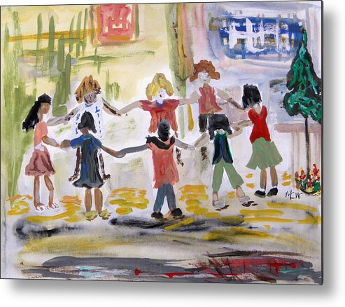 Kids Metal Print featuring the painting Finding Time to Play by Mary Carol Williams