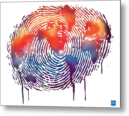 Map Metal Print featuring the painting Finger print map of the world by Sassan Filsoof