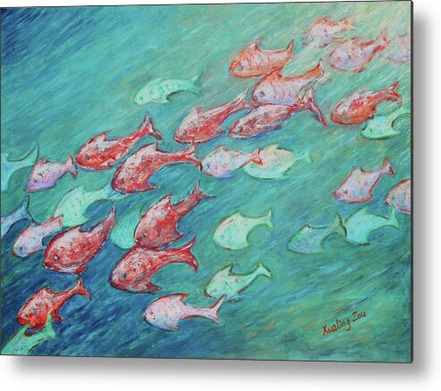 Fish In Abundance Metal Print featuring the painting Fish in Abundance by Xueling Zou