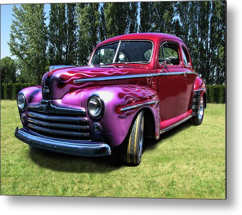Car Metal Print featuring the photograph Flaming Rose Hot Rod by Helaine Cummins