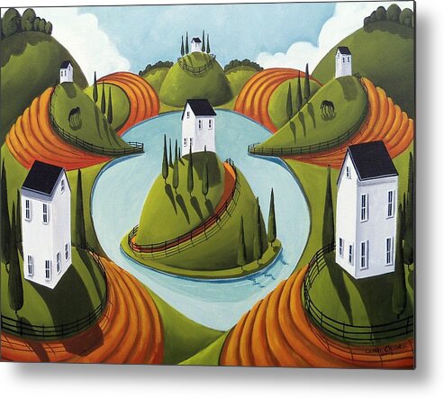 Surreal Metal Print featuring the painting Floating Hill - surreal country landscape by Debbie Criswell