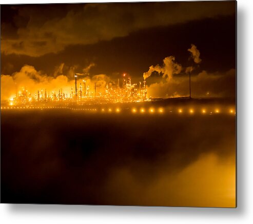 Night Time Metal Print featuring the photograph Floating Refinery by Jerry Connally