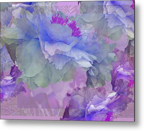 Peony Fantasies Metal Print featuring the mixed media Floral Potpourri with Peonies 4 by Lynda Lehmann