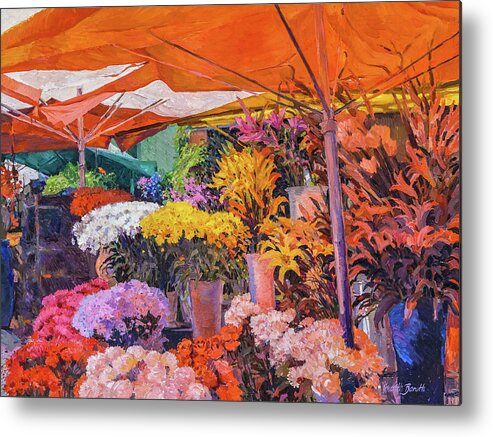 Flowers Metal Print featuring the painting Flower Stand by Judith Barath