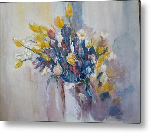 Tulip Metal Print featuring the painting Tulips flowers by Khalid Saeed