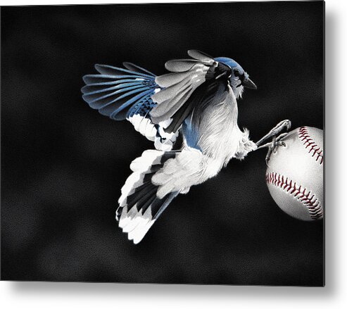 Blue Metal Print featuring the drawing 5th Inning- Fly Ball by Stirring Images