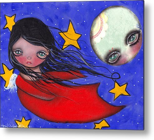 Angel Metal Print featuring the painting Flying with the Moon by Abril Andrade