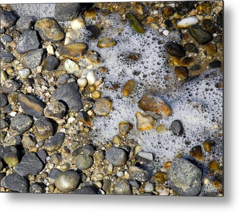 Shells Metal Print featuring the photograph Foam and Pebbles in Autumn Light by Lynda Lehmann
